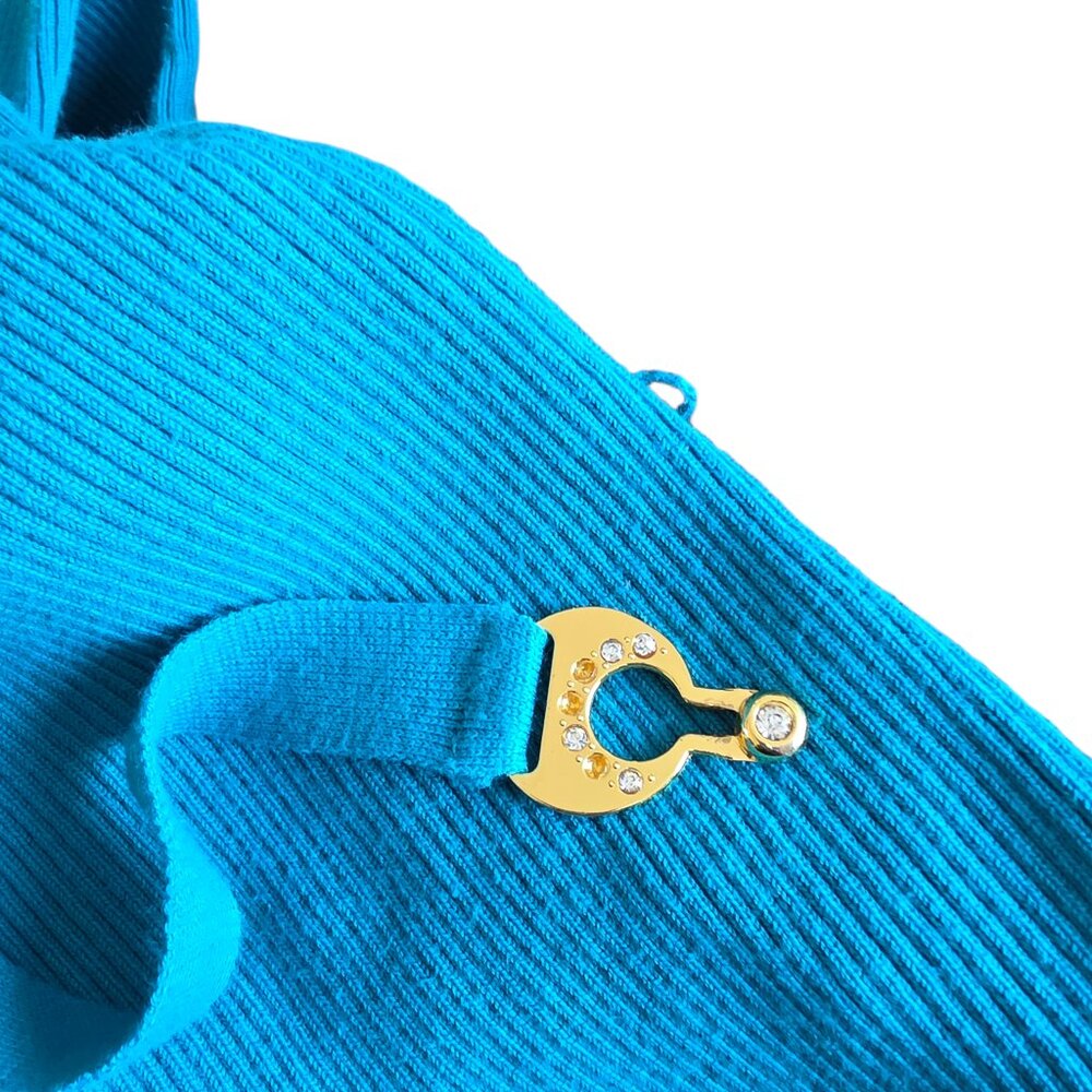 LONG SLEEVED TEAL BELTED SWEATER TOP SIZE SMALL - Picture 5 of 8